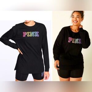 Victoria’s Secret Pink tee PINK campus tee long sleeve black tee ombre rainbow